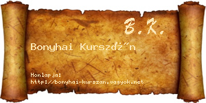 Bonyhai Kurszán névjegykártya